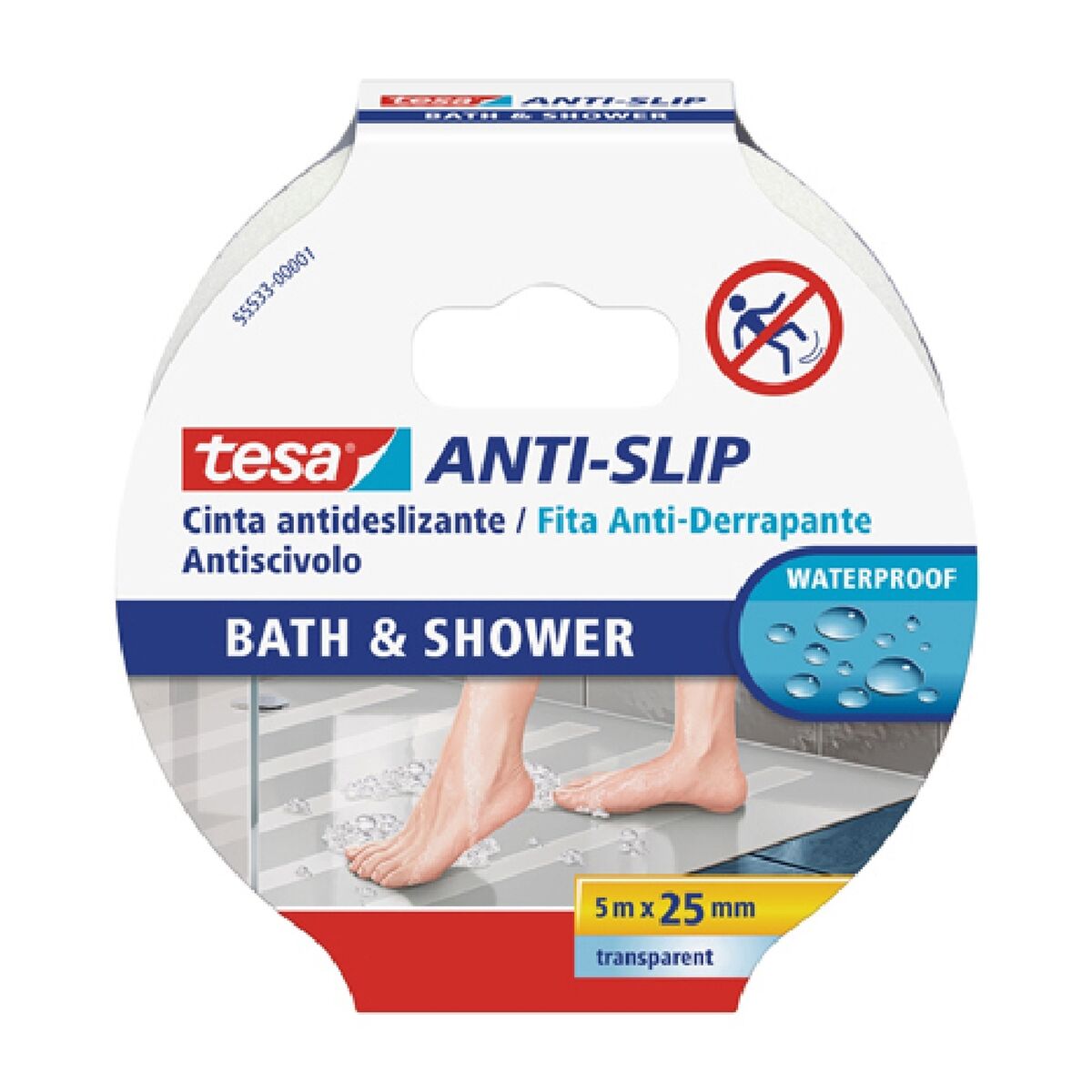 Nastro Adesivo TESA Anti slip bath & shower 5mx25mm Antiscivolo Trasparente PVC (1 Pezzi)