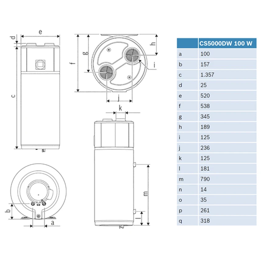 Bosch Compress CS000DW 100 W Scalda acqua in pompa di calore monoblocco aria-acqua per produzione ACS 7738340431